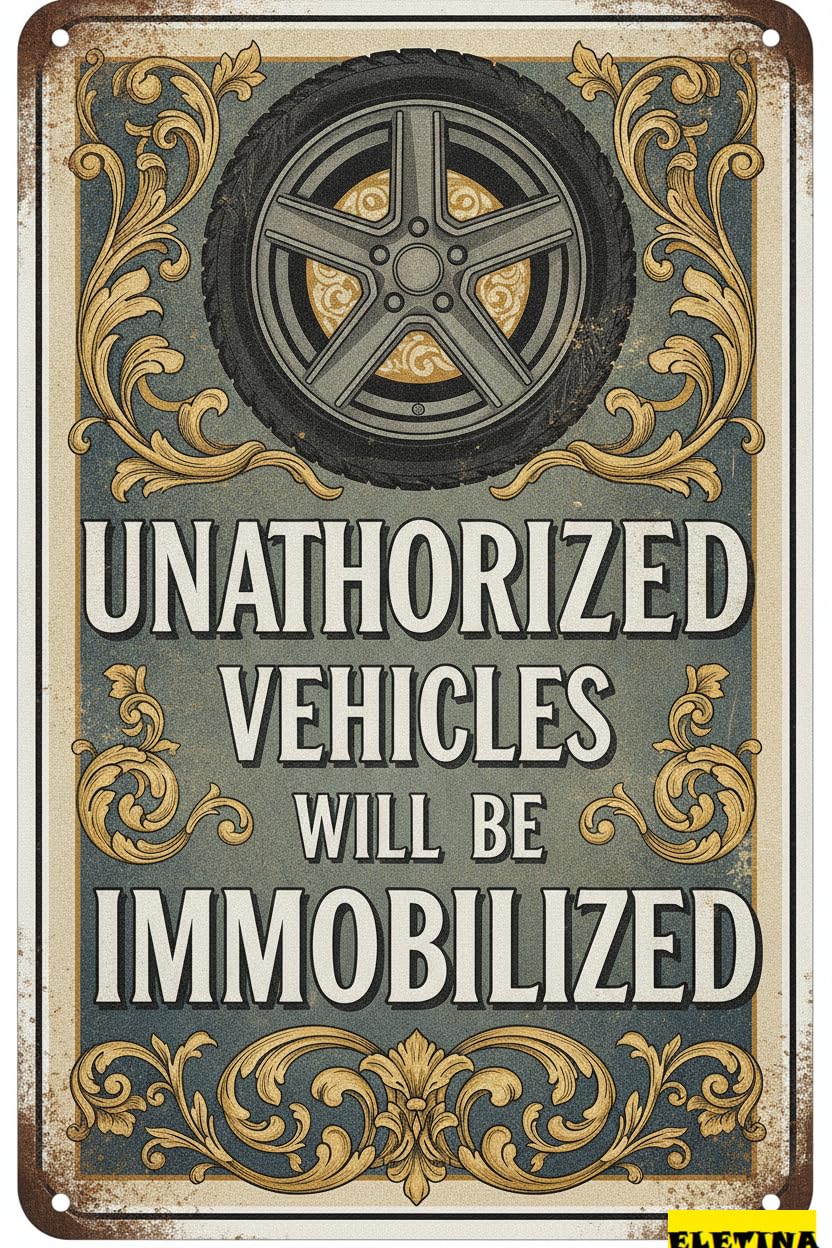 Unauthorized Vehicles Warning Tin Sign, 8x12 Inch Decor
