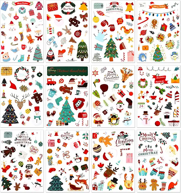 DPKOW 300pcs Weihnachtssticker für Kinder Basteln, DIY Scrapbooking & Karten