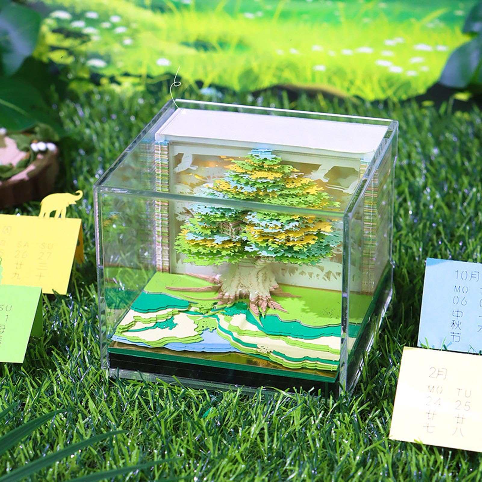 Kalendarz 3D, kalendarz rzeźba papier, motyw natura dom drzewo rzeka odłączane strony notatki biuro szkoła dom