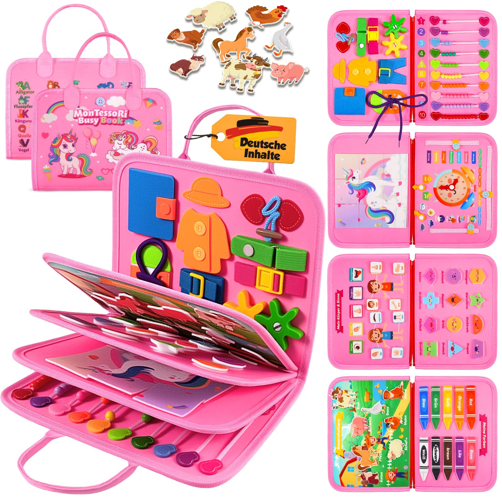Montessori Busy Board – 10-in-1 Activity Spielbrett Für Kleinkinder, Mit Reißverschluss, Schnürsenkeln & Puzzle