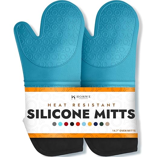 Soft Silicone Oven Mitts - Aqua/Black 14.7