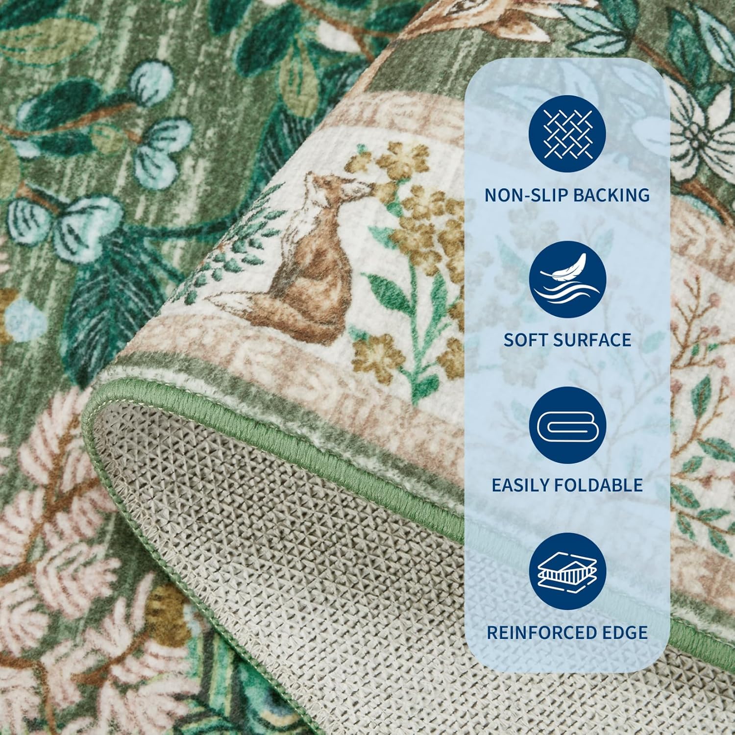 GarveeHome Forest 2x6 Rug Kitchen Runner Rug Non Slip Washable Stain Resistant Runners for Hallways Animal Jungle Print Low Pile Soft Holiday Carpet for Bedroom Laundry Room,Green