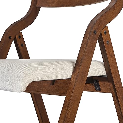 Miniatura 7 de Ball & Cast Juego de 2 sillas plegables con respaldo y cojín acolchado, taburete tapizado plegable portátil con marco de madera maciza, diseño