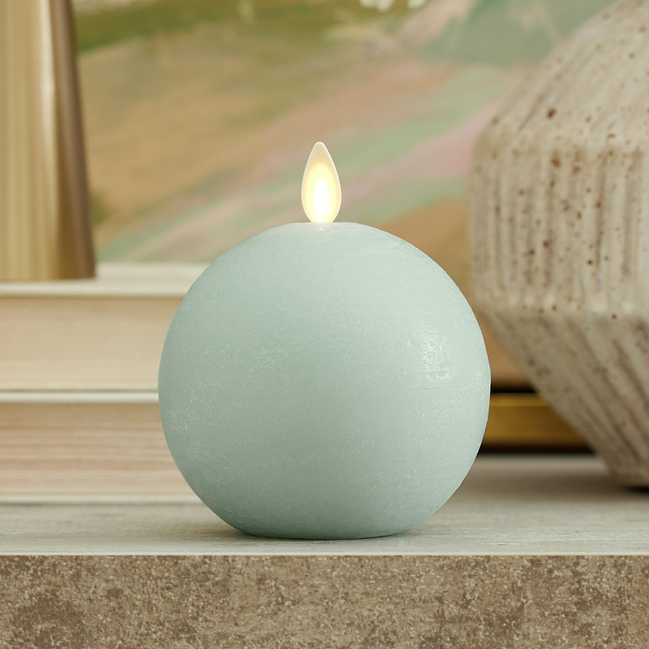 Luminara Fresh Mint Chalky Sphere (3.5" x 4.25") Flameless Candle Real Wax Unscented Moving LED Sphere Designed to fit Snail Candle Holder (Sold Separately)