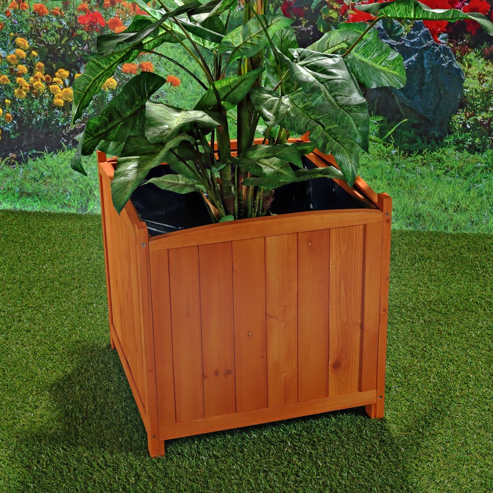 Pot De Fleurs XXL En Bois Imprégné 58x58x55 Cm - Avec Insert Plastique 50L Et Fond Amovible - Pour Terrasse, Jardin Et Espaces Publics (Marron)