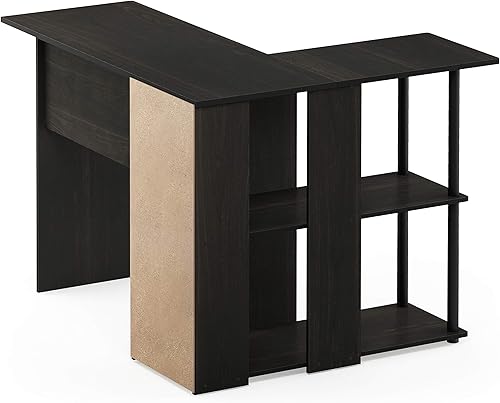 Miniatura 72 de Furinno Abbott - Escritorio para computadora en forma de L con estantería de tubos de acero inoxidable, americano/cromado 2-Roble