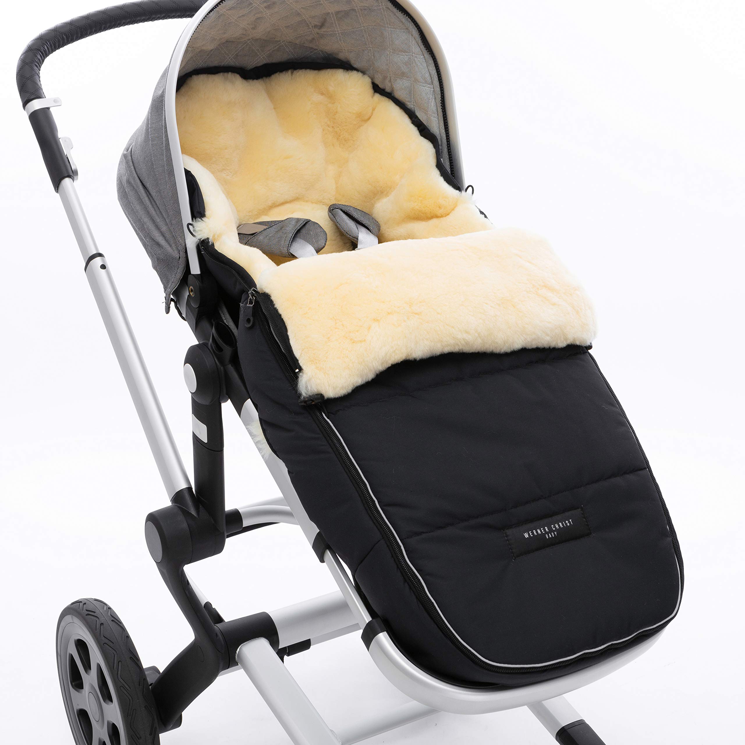 WERNER CHRIST BABY Lammfell-Fußsack FLIMS warmer Kinderwagen-Fußsack medizinisches Fell universal Langsschlitze Stone grau