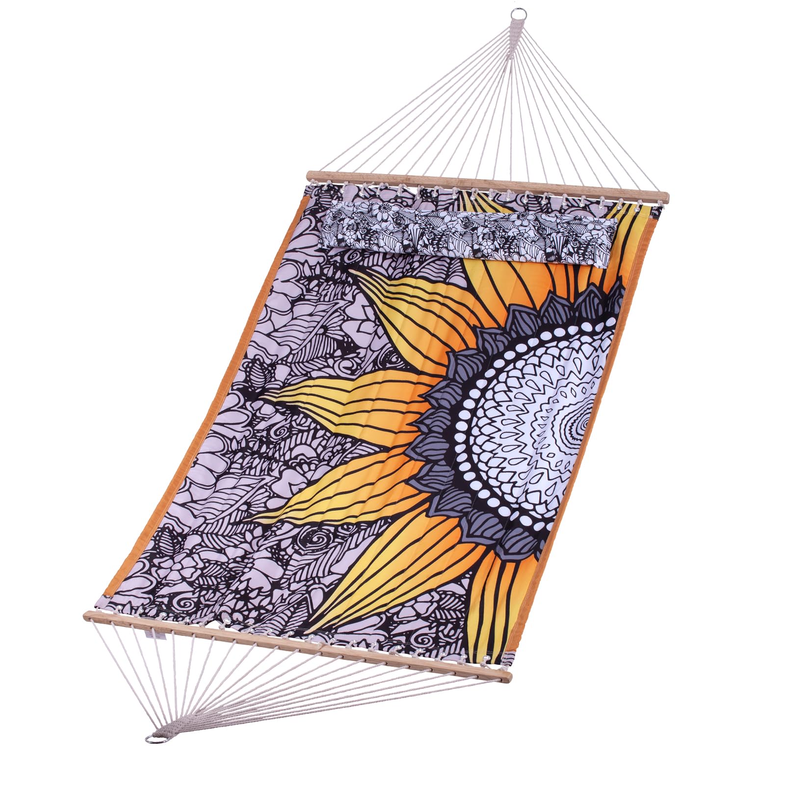 Backyard Expressions Reversible Quilted Hammock - Single or Double Hammock for Outdoor Relaxation with Matching Pillow, Flower