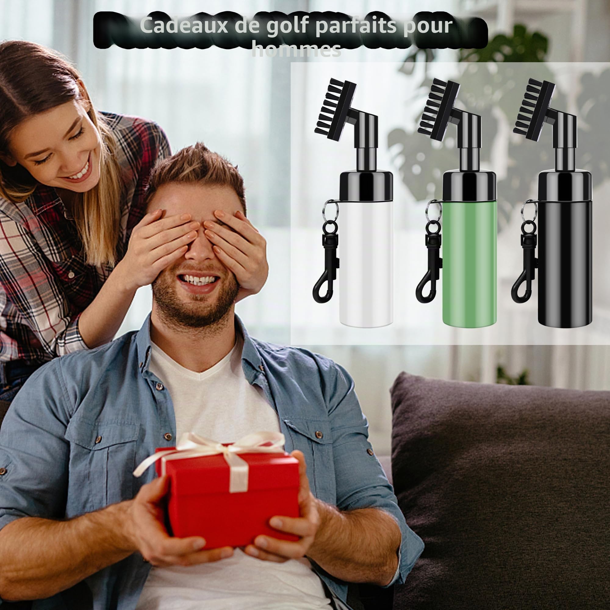 Brosse de nettoyage pour rainures de club de golf avec pulvérisation d'eau et crochet intégrés, accessoires de golf avec bouteille d'eau d'extrusion, noir
