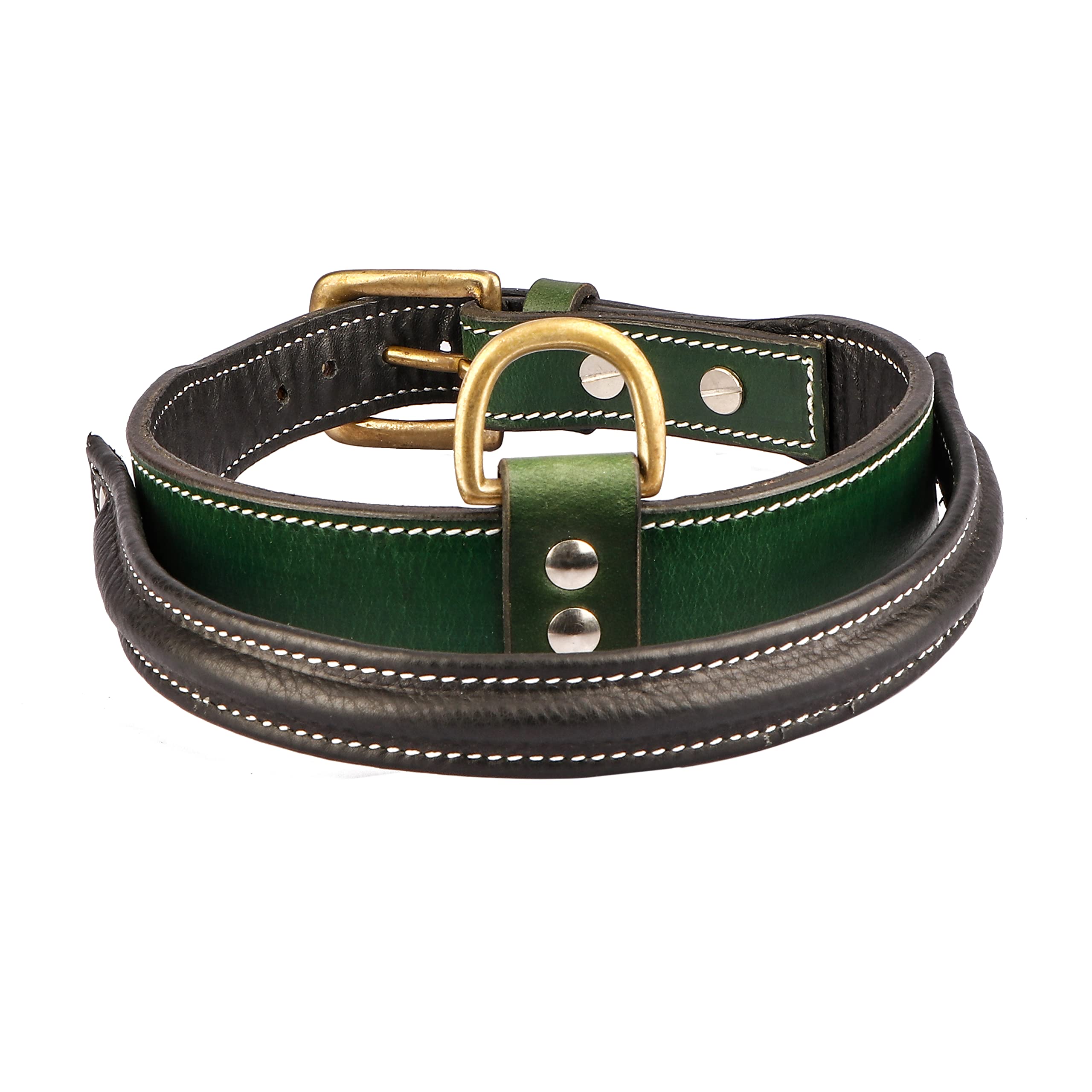 Sparrow Daughter Leather Comfortable and Lightweight Dog Collar with Soft Padded Handle for All Breeds | Neck Belt with Adjustable Buckle-Green and Black (22x1 Inch) (B0BVHKSNP5) Amazon Price History, Amazon Price Tracker