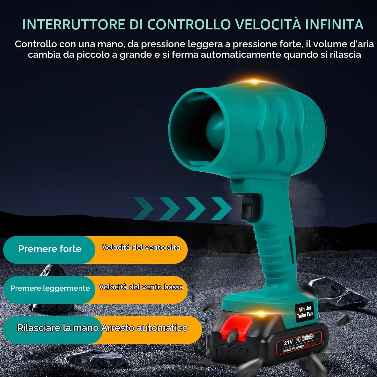 Soffiatore a batteria turbo, mini soffiatore per foglie, con batterie da 1300 mAh e caricabatterie, 35000 giri/min, ventola turbo elettrica per la pulizia di trucioli di legno, foglie e neve