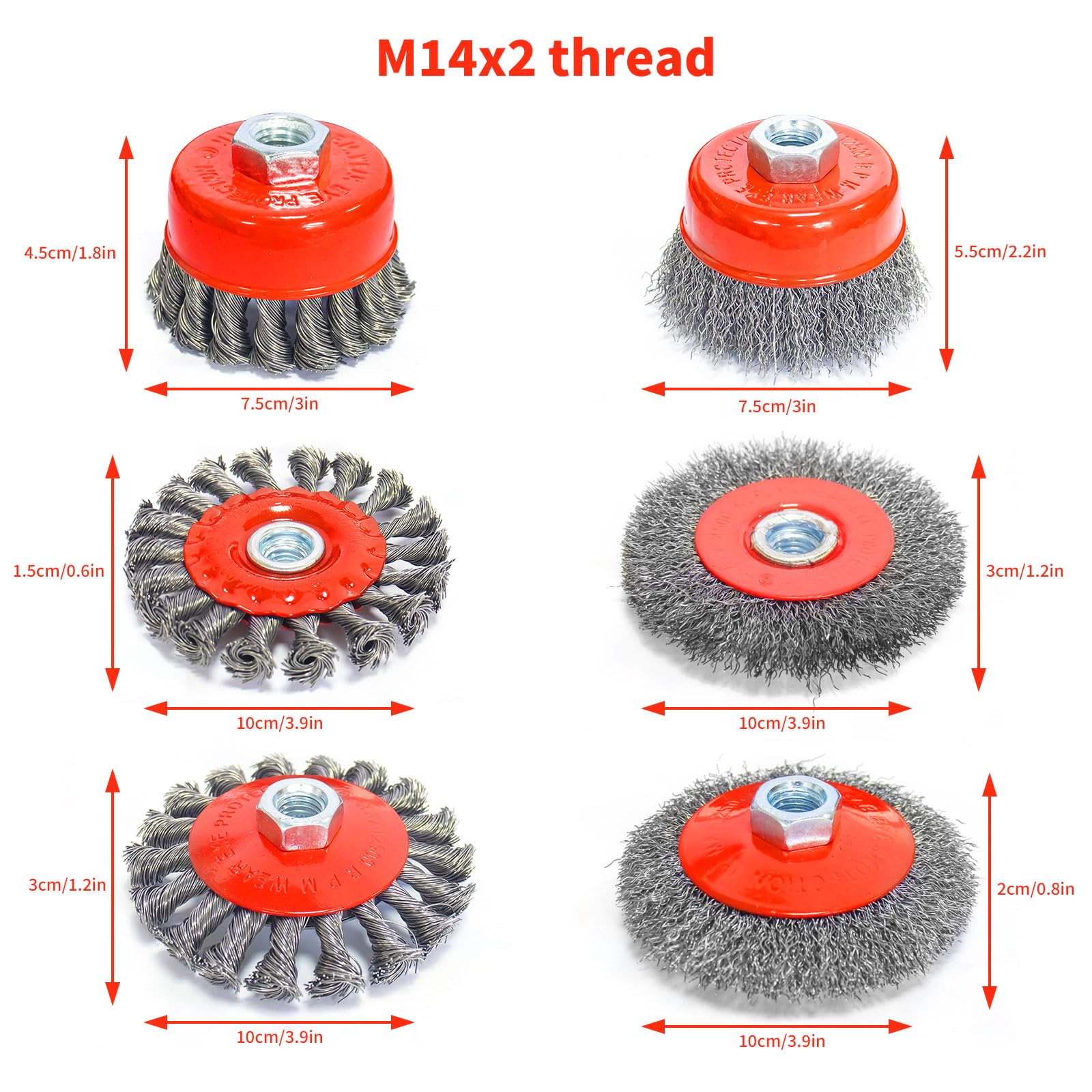 6 piezas de cepillo de alambre para amoladora angular, accesorios para amoladora angular, diámetro 75 mm y 100 mm, con modelos M14 para taladradora Pulido, lijado, eliminación de óxido, desbarbado