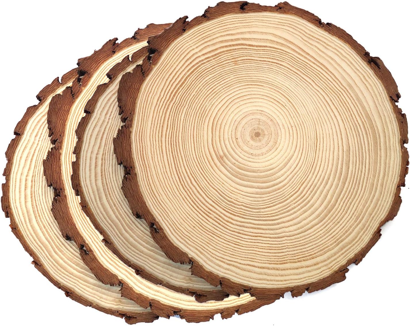 Natural Wood Slices,Unfinshed Round Pine Wood Slabs,9'' to 11'',4 Pack,Large Rustic Wood Pieces with Tree Bark for Wedding Centerpiece,DIY Projects,Table Chargers or Decoration!