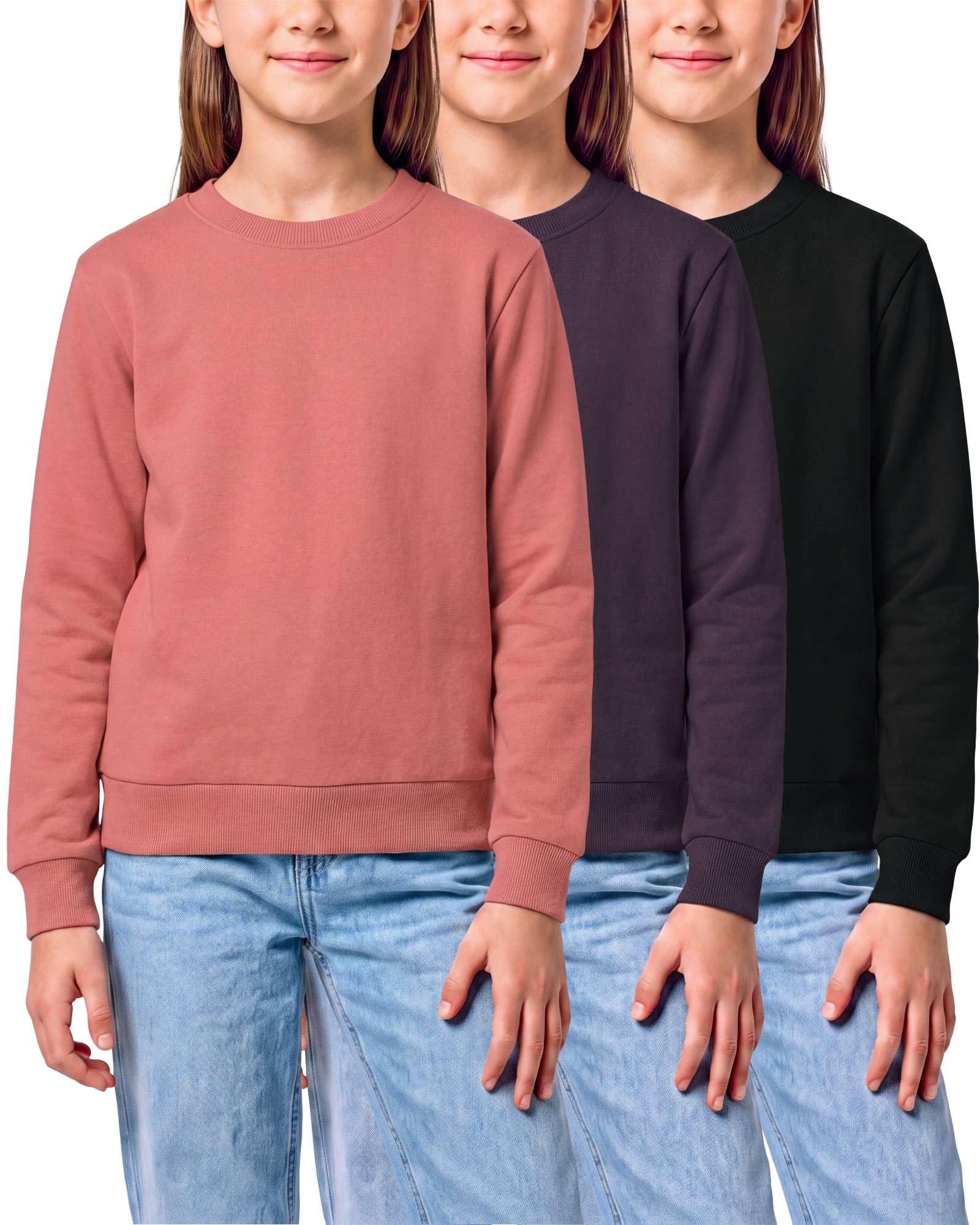 3 Pack Girls' Fleece Crewneck Sweatshirts Sweaters Kids Teens Pullover Tops