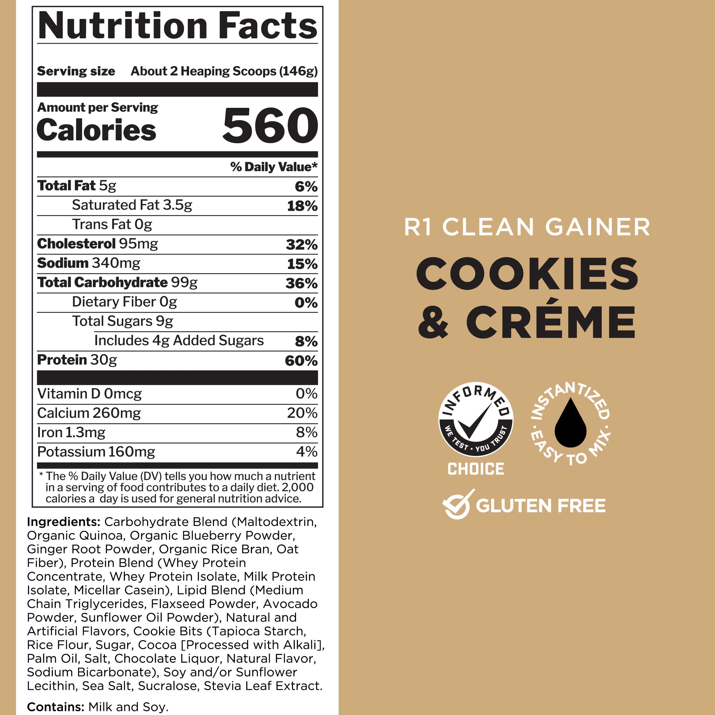 Rule1 R1 Clean Gainer (9,6lbs) Biscuits et crème - Prise de poids - Sans Créatine