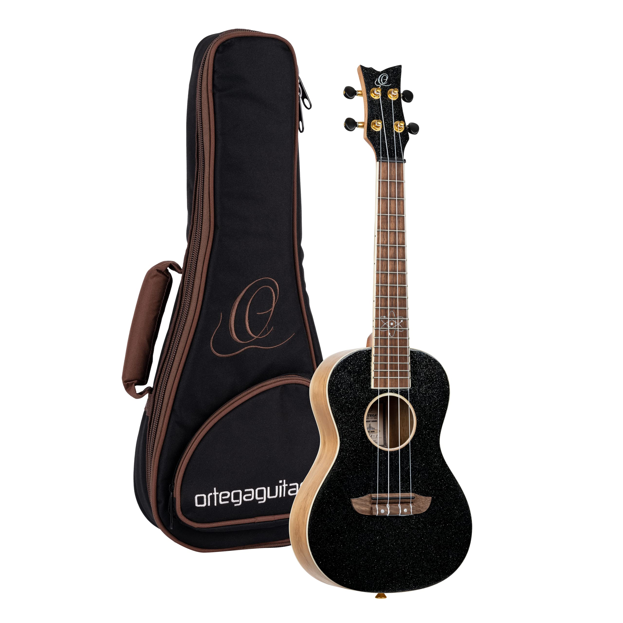 Ortega Guitars Ukulélé Concert Acoustique – Série Element – Housse Incluse – Épicéa, Noir (RUEL-MBK)