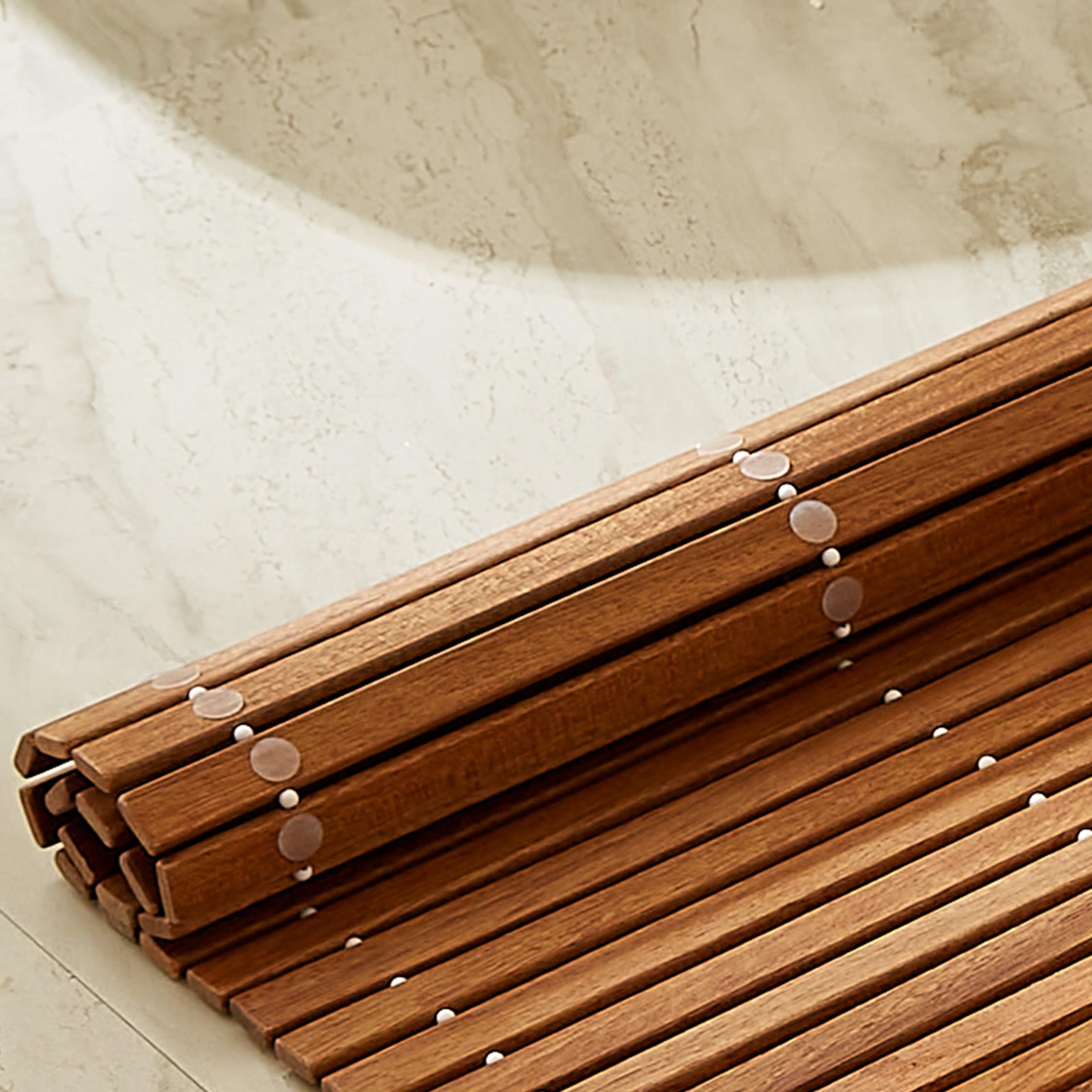 Alfombrilla de baño de madera teca, 118 x 50 cm, antideslizante, ducha