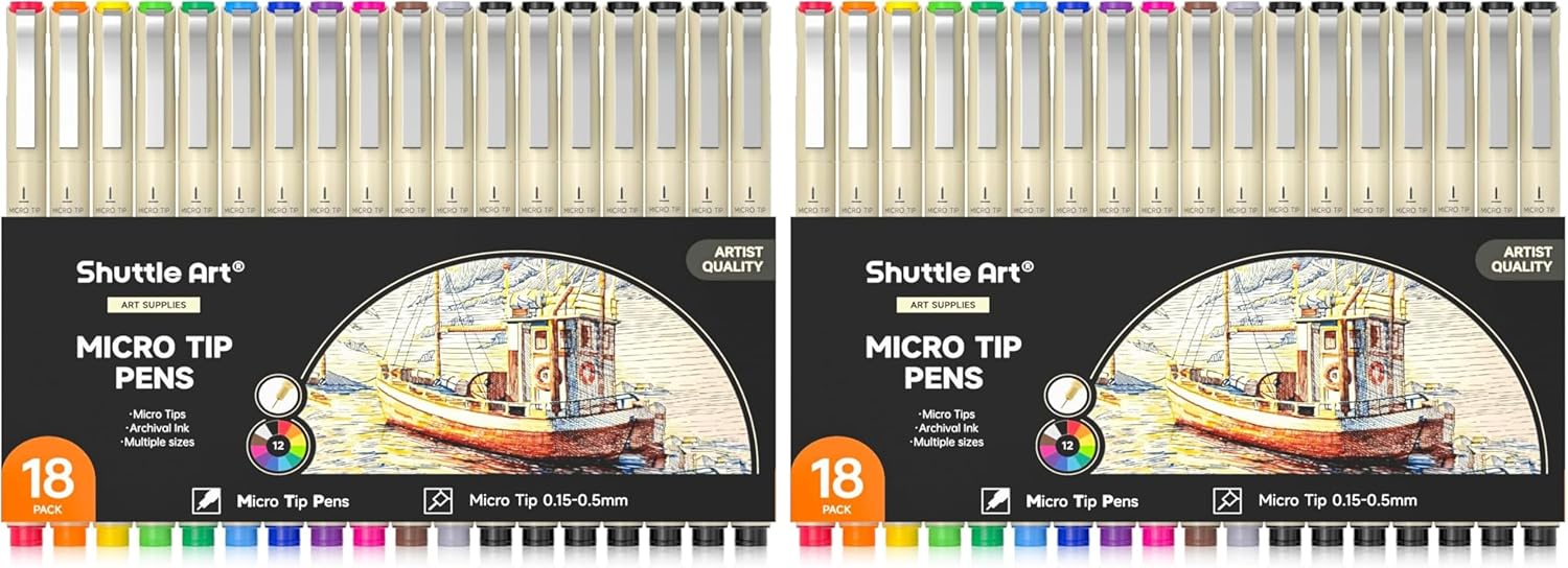 Shuttle Art 36-Pack Micro-line Pens - 11 Waterproof Archival Ink Colors in 0.3MM Felt Tip & 7 Blacks in 0.15-0.5MM For Journaling, Illustrating & Drawing