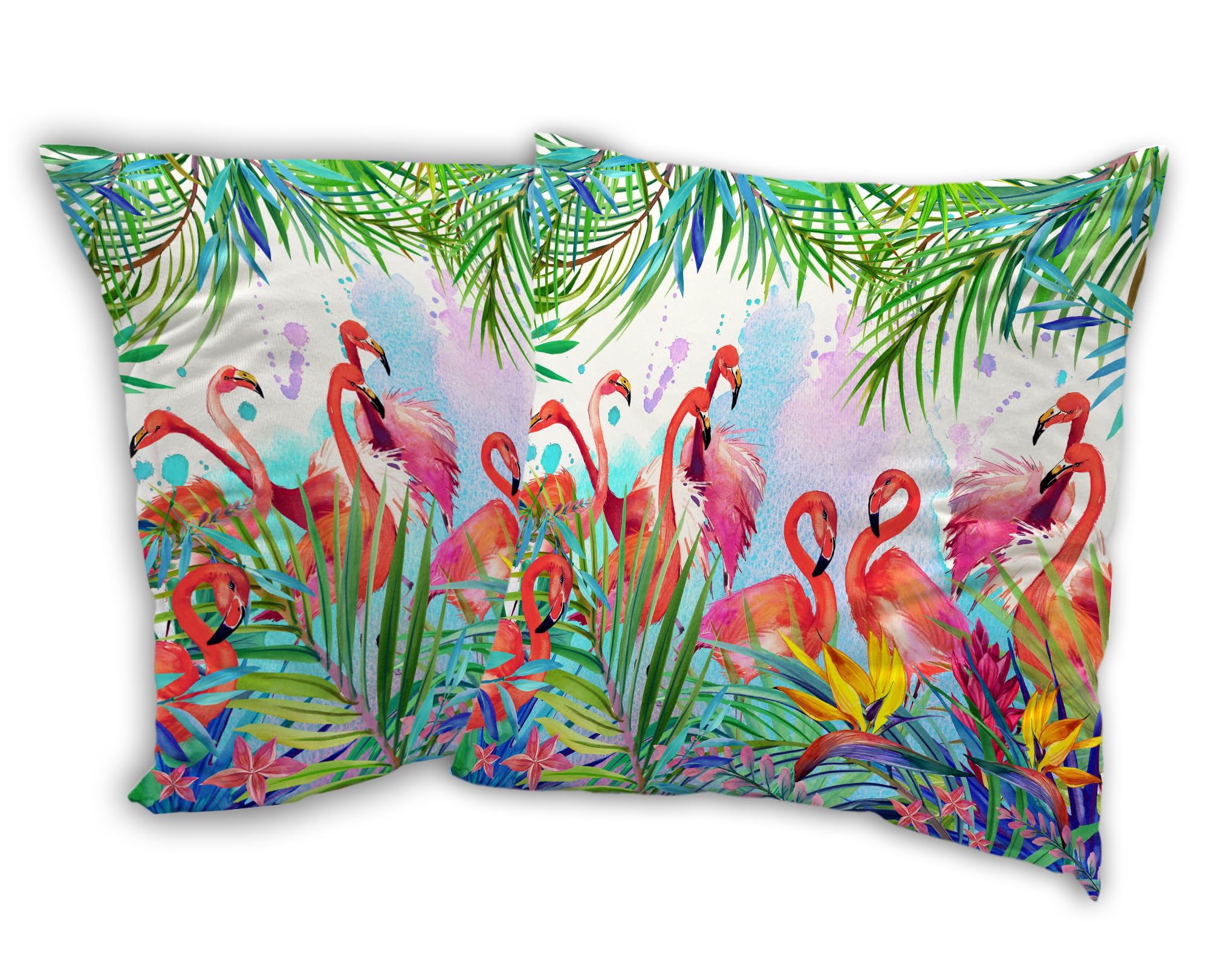 Skydawny Pink Flamingo Tropical Throw Pillow Covers 18X18 In Set Of 2,Tropical Palm Leaf Pillow Cases Decorative Square Pillowcases For Home Bed Sofa Living Room Farmhouse Outdoor