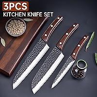Vista 3 de Juego de cuchillos japoneses de acero inoxidable de alto carbono forjado a mano, 3 piezas de cuchillos de cocina ultra afilados o corte de carne