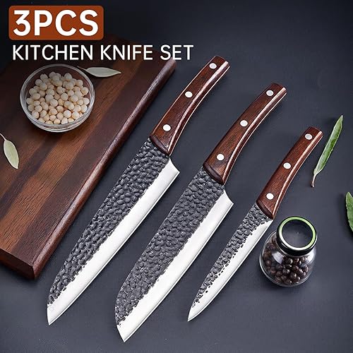 Miniatura 3 de Juego de cuchillos japoneses de acero inoxidable de alto carbono forjado a mano, 3 piezas de cuchillos de cocina ultra afilados o corte de carne