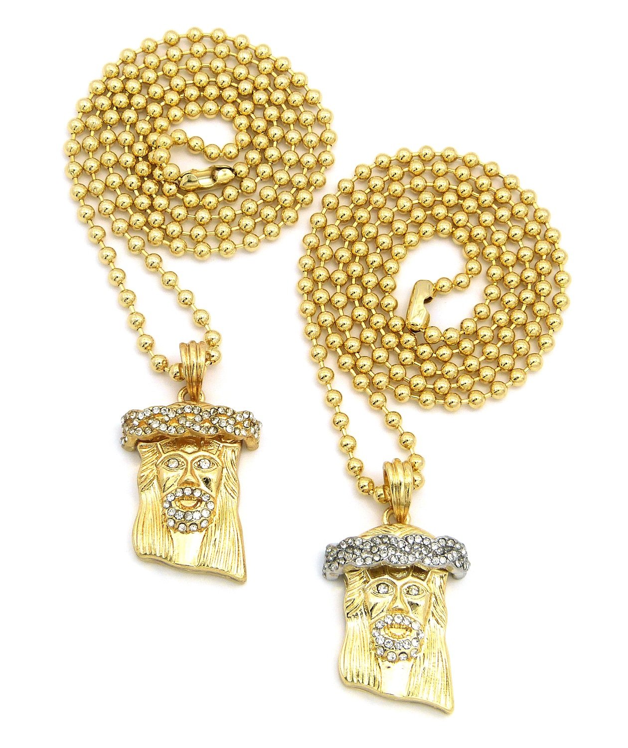 NYFASHION101 Gold/Silver Tone Crown of Thorns Jesus Pendant 2 Piece Ball Chain Necklace Set RC165