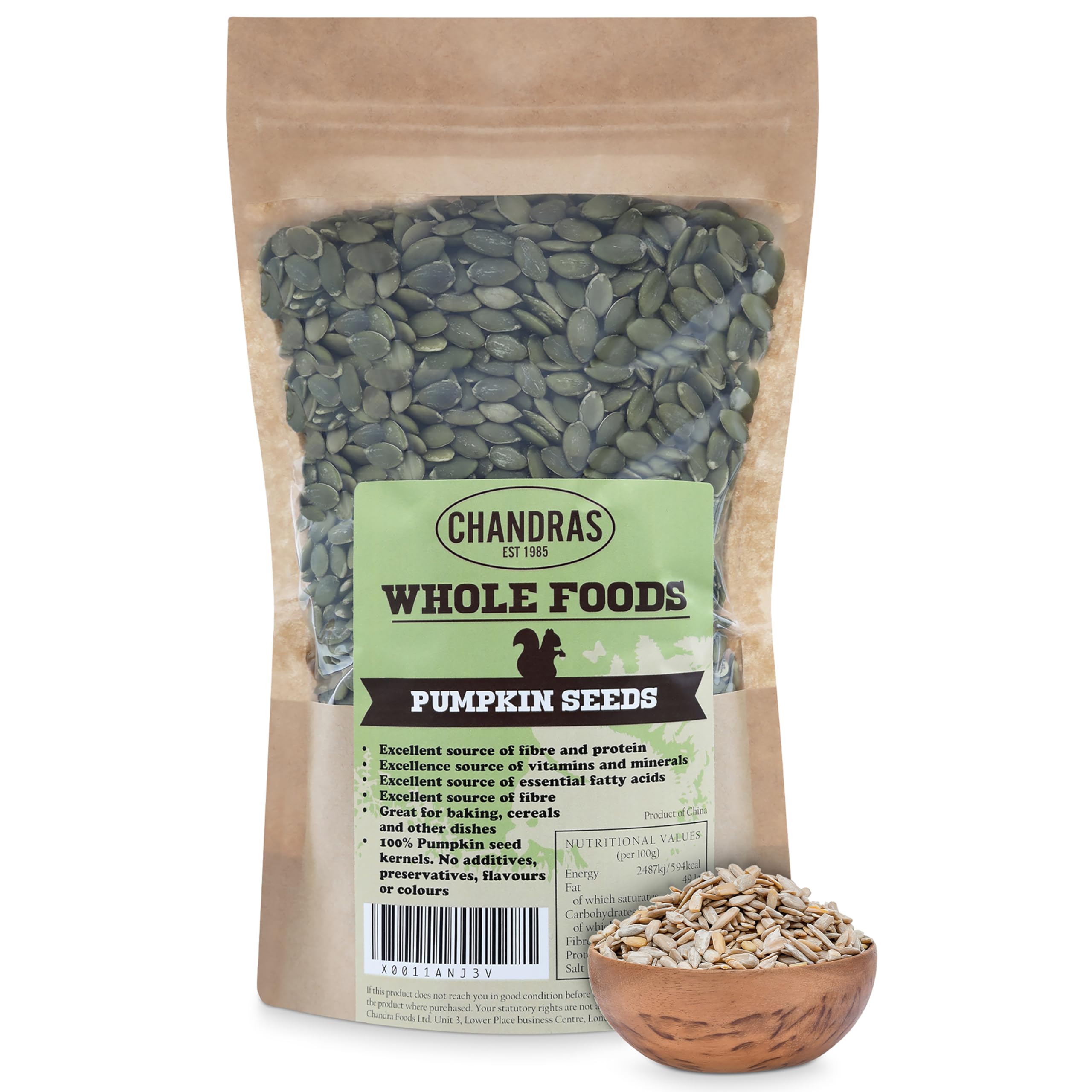 Chandra Whole Foods – Raw Pumpkin Seeds 1KG - Low-Carb High Fibre Pumpkin Seeds to Eat, for Breads, Soups, Cereals & Snacks - Gluten-Free, Keto, Shell-Free, Rich in Protein, Vitamins & Antioxidants