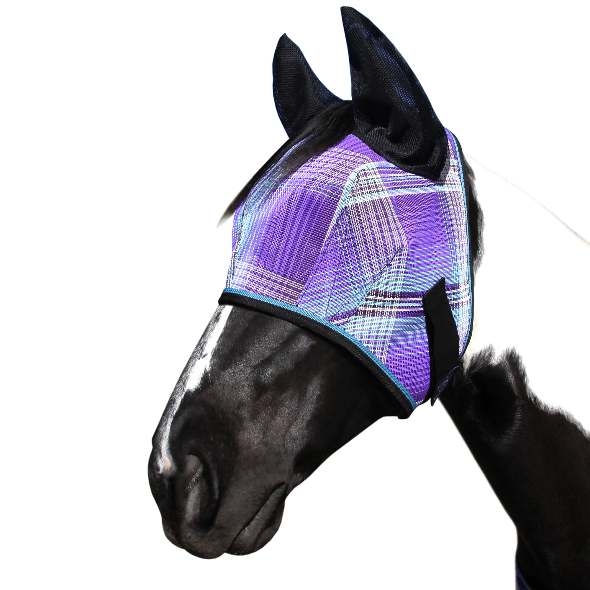 Kensington Fly Mask with Fleece Trim for Horses — Protects Face and Eyes Helps Block Sun Rays While Allowing Full Visibility — Breathable and Non Heat