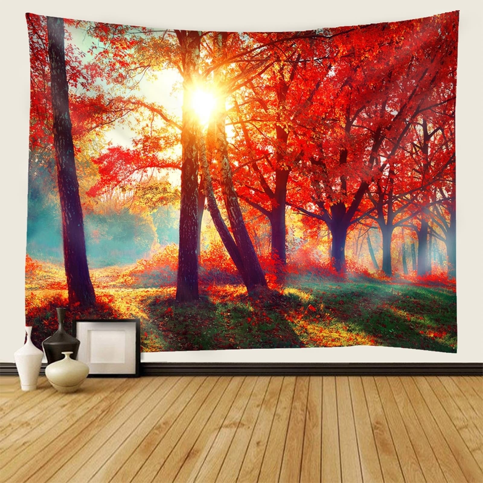 Tapisserie Rot, Polyester Wand Teppich Naturbaum Wandteppich 200x200cm