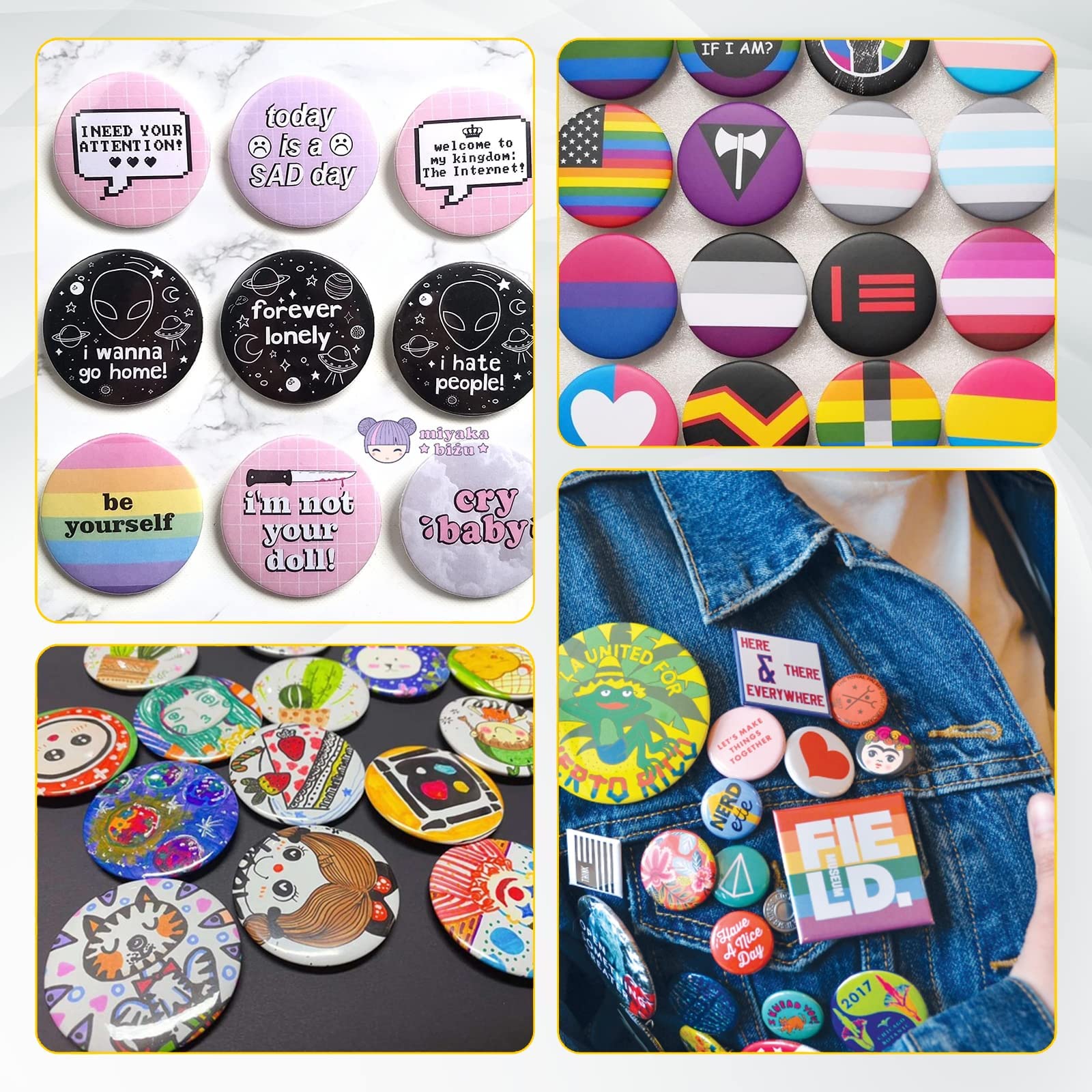 Dyna-Living Lot de 200 badges ronds en métal 58 mm avec épingle de sûreté