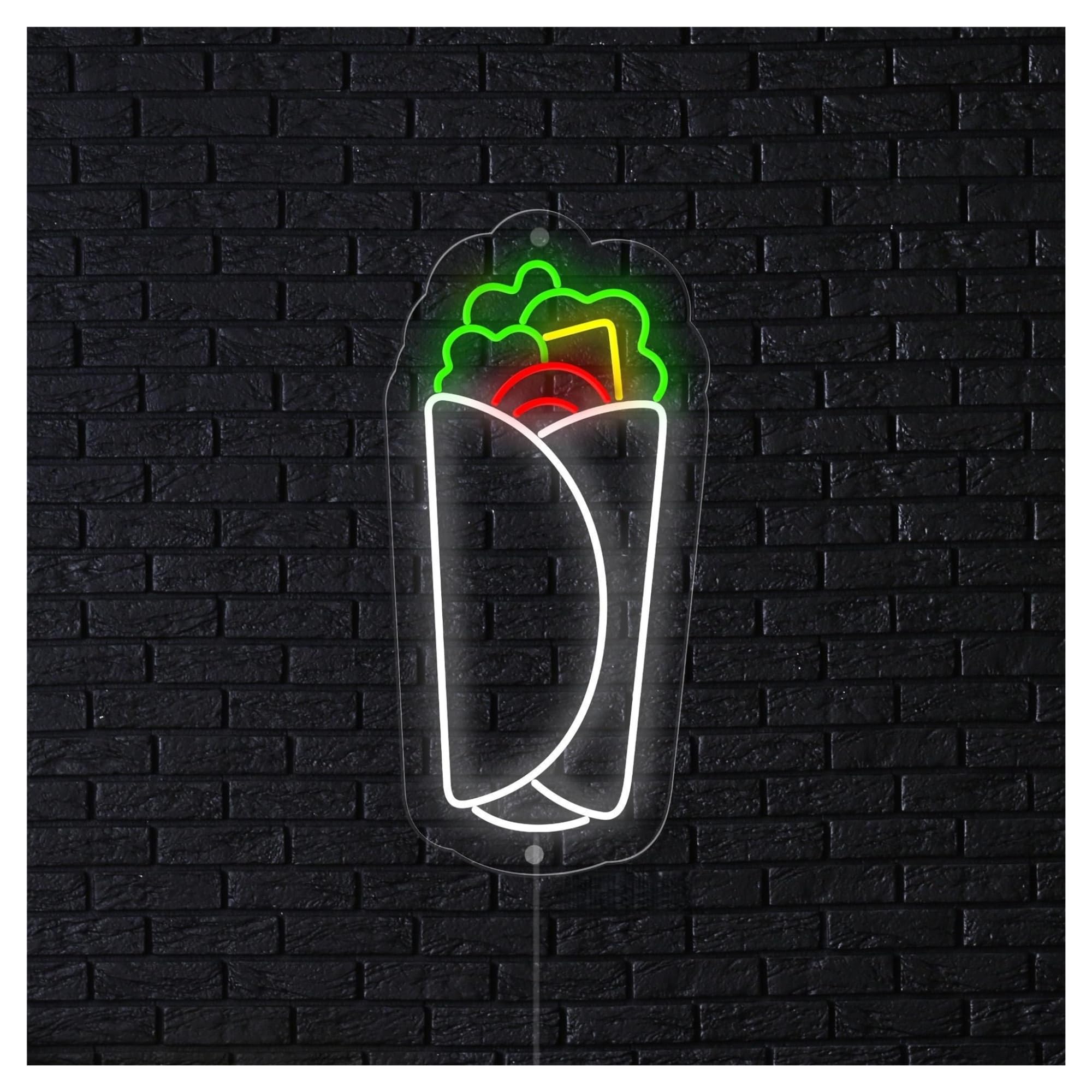 Hanging Art Neon Signs Doner Kebab Neon Sign Burritos Food Fast Cafe Restaurant Street Shop Deli Market Kitchen Home Hanging Wall Decor 48cm(Style E)