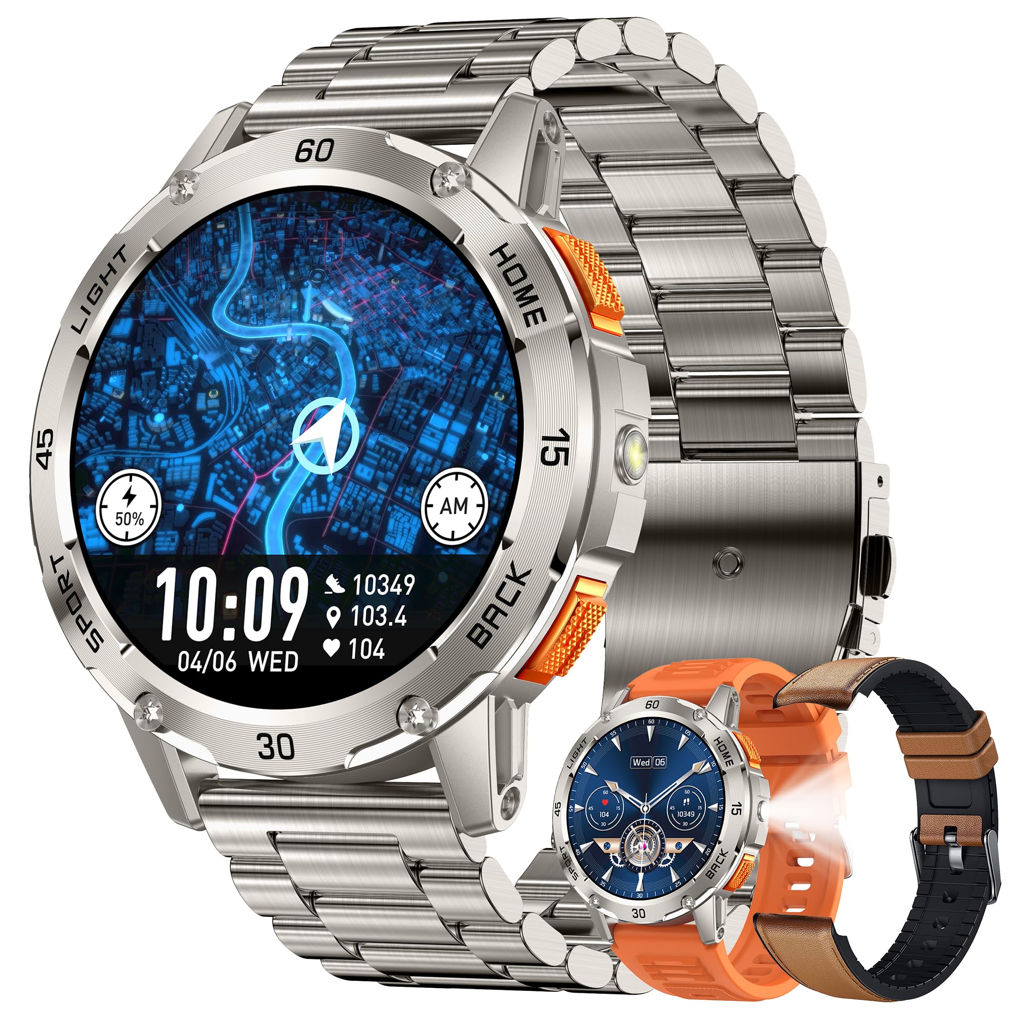 1,53" AMOLED Montre Connectée Homme avec Appel Bluetooth 5,2/Numérotation, Smartwatch Compatible Samsung Huawei Xiaomi Android iOS Podometre GPS Partagé Montre 123 Sports (Argenté)