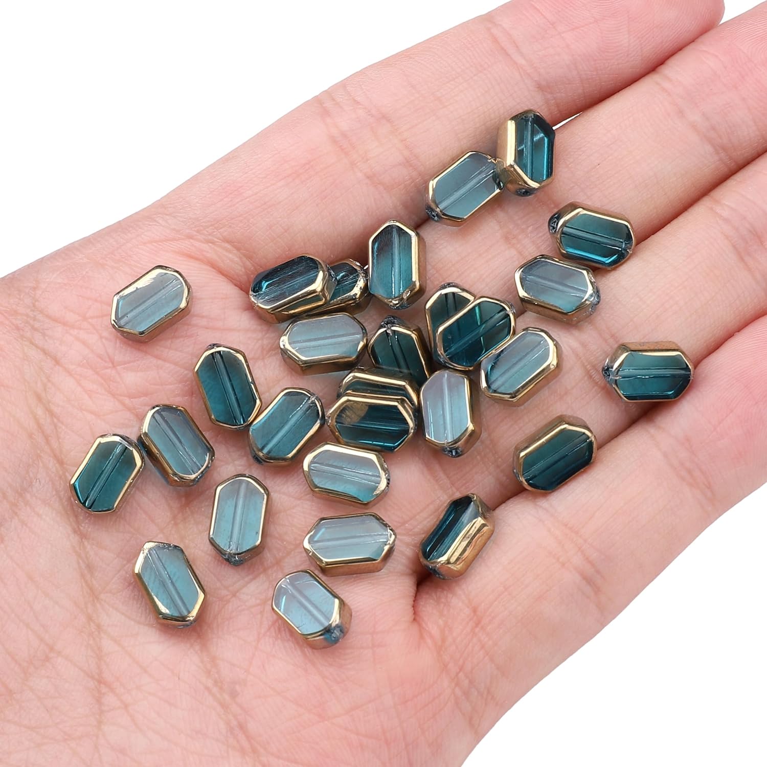 Glass Octagon Beads Lake Blue 6x9mm 28pcs Rectangle Golden Edge Crystal Loose Beads for DIY Craft Jewelry Making - Image 4