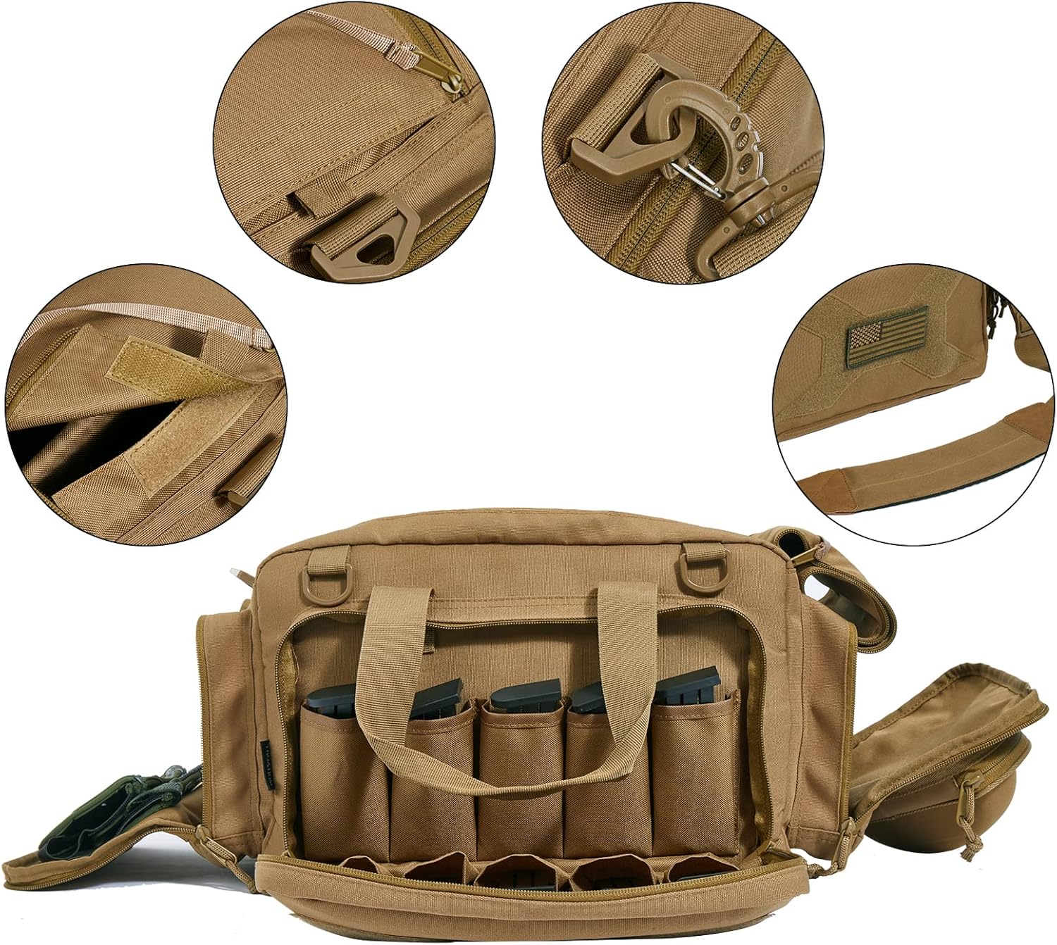 TRO&HOM Tactical Gun Bag for 4 Handguns - Pistol Shooting Range Bag With 15X Magazine Slots & Pockets for Ammo & Essentials - Padded Hunting & Sport Bag
