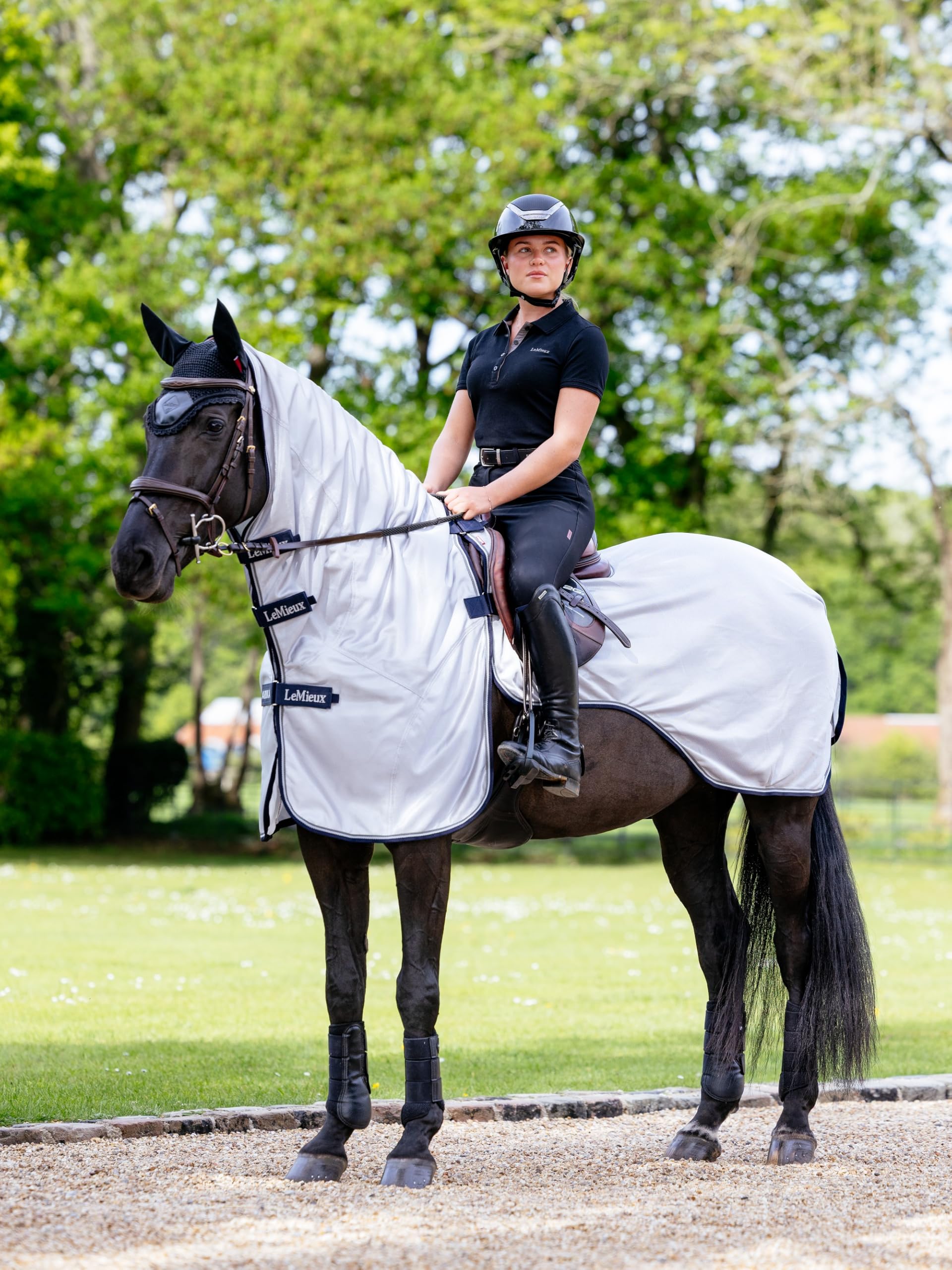 LeMieux Ride On Fly Rug - Detachable Neck - Saddle Cutout - Long Tail Flap - Grey - Small