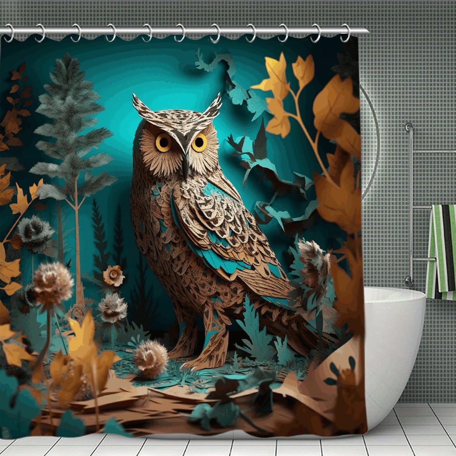 VstaDank Owl Shower Curtain Waterproof Bathroom Curtain with Hooks Luxury Weighted Bath Curtains for Bathtubs Showers Room Dividers Decorative Shower Curtains 71x71 in