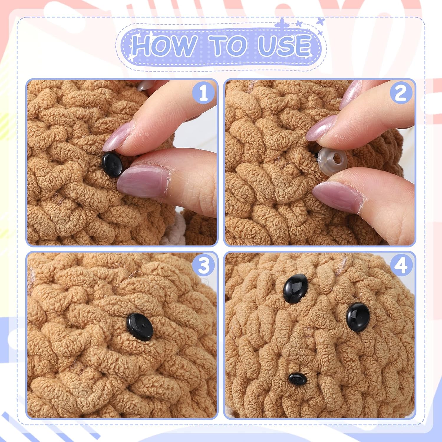 360pcs Safety Eyes and Noses, 6 Sizes Eyes for Crochet Animals, Stuffed Animal Eye, Black Resin Craft Eye with Washers