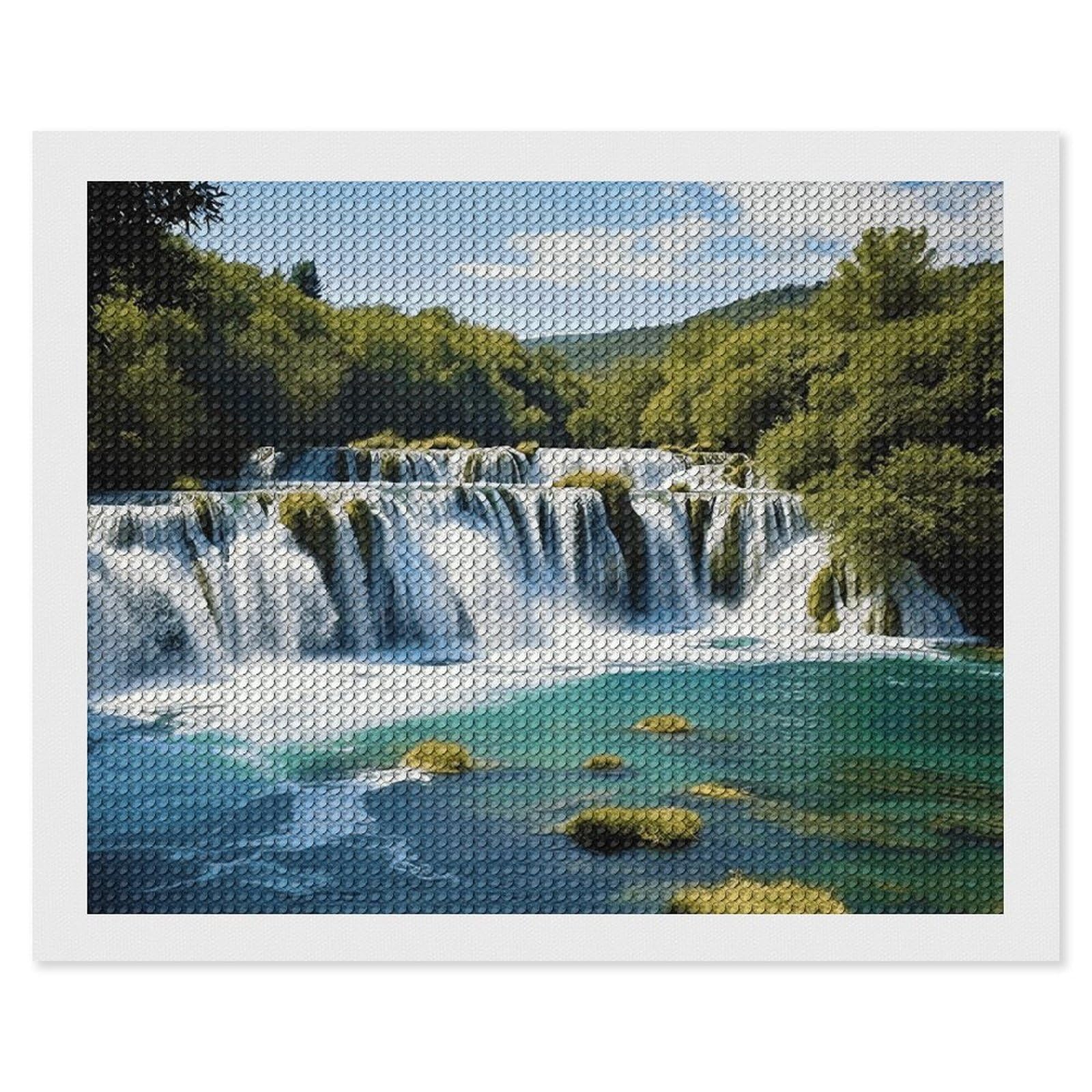 Diamond Painting Kits for Adults - DIY Diamond Art Kits for Beginners - Full 5D Paint Drill Diamond Dots Paintings- Waterfalls on Krka River Diamonds Pictures Gem Art And Craft Wall Decor 16"x20"