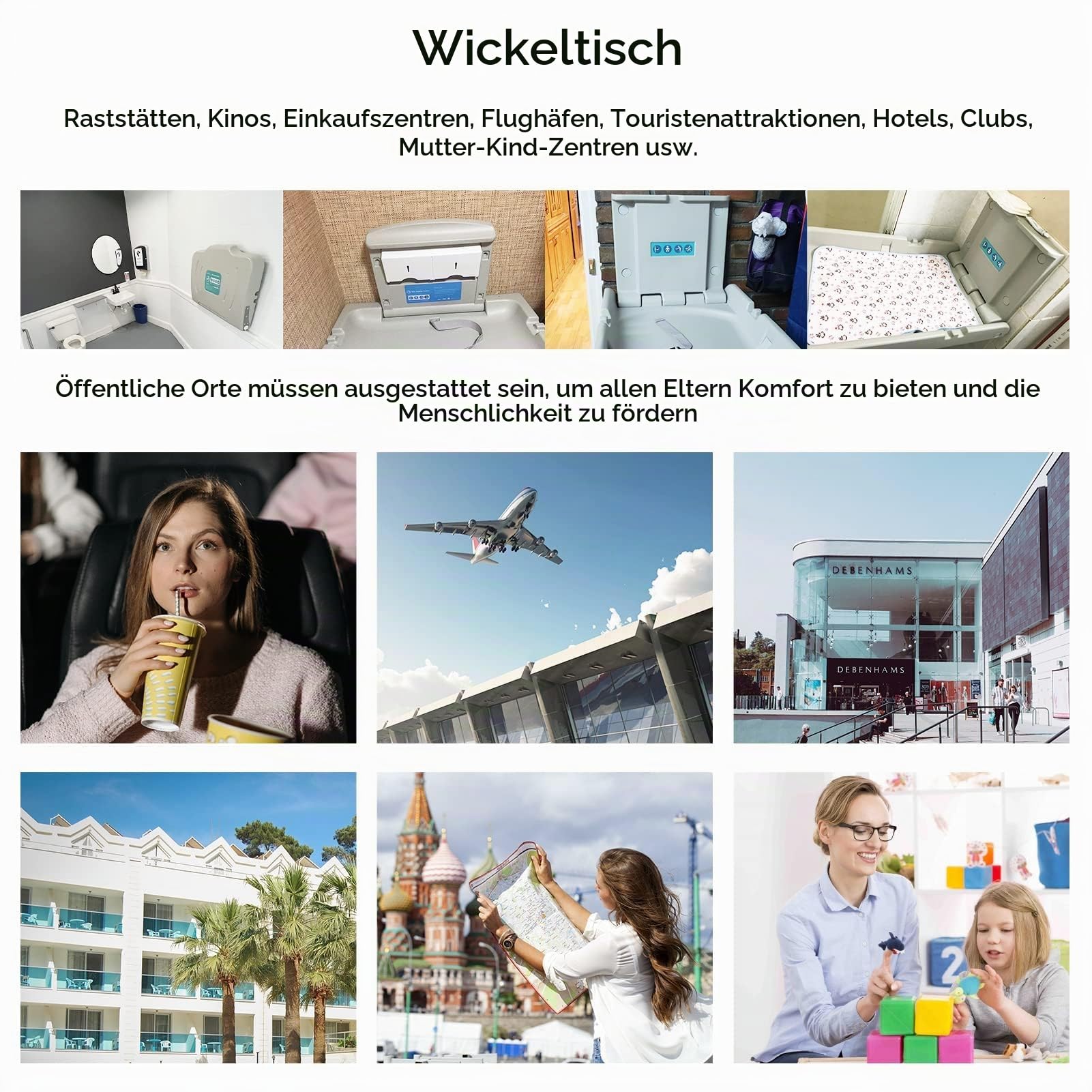 Wandmontierter Wickeltisch, klappbarer Wickeltisch, Wickelstation mit Sicherheitsgurt, horizontaler Wickeltisch für Windeln, Wickelstation für öffentliche Toiletten