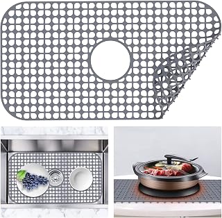 Silicone Kitchen Sink Mat MOSTWOGO-26''x14'' Center Drain Sink Protector for Bottom Kitchen Sink Stainless Steel, 1pcs No-Slip Anti-scratch Sink Grid Grate Accessories(Grey)