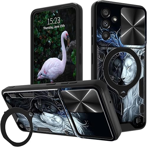 Vista 376 de Funda protectora híbrida para Samsung Galaxy A53 5G de 6.5 pulgadas y anillo giratorio de 360 grados, función atril, híbrida, de doble capa