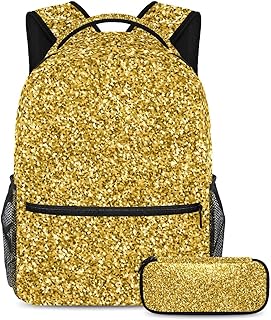 Juego de mochila escolar para adolescentes y niños, mochila para estudiantes con estuche para lápices para la escuela, color amarillo Paillette, multicolor, Talla única, Juegos de mochilas