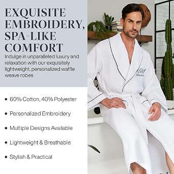 Lotus Linen Custom Monogram Robes for Men - Personalized Embroidered Bathrobe with Custom Names