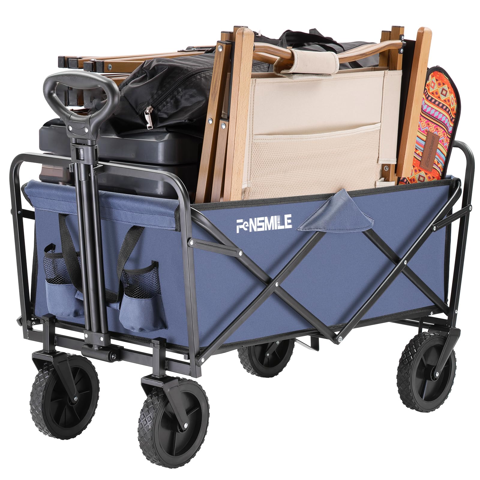 FENSMILE Collapsible Folding Cart, Heavy Duty 220Lbs Capacity, Foldable Utility Cart for Outdoor Camping, Grocery, Sports, Beach, All Terrain