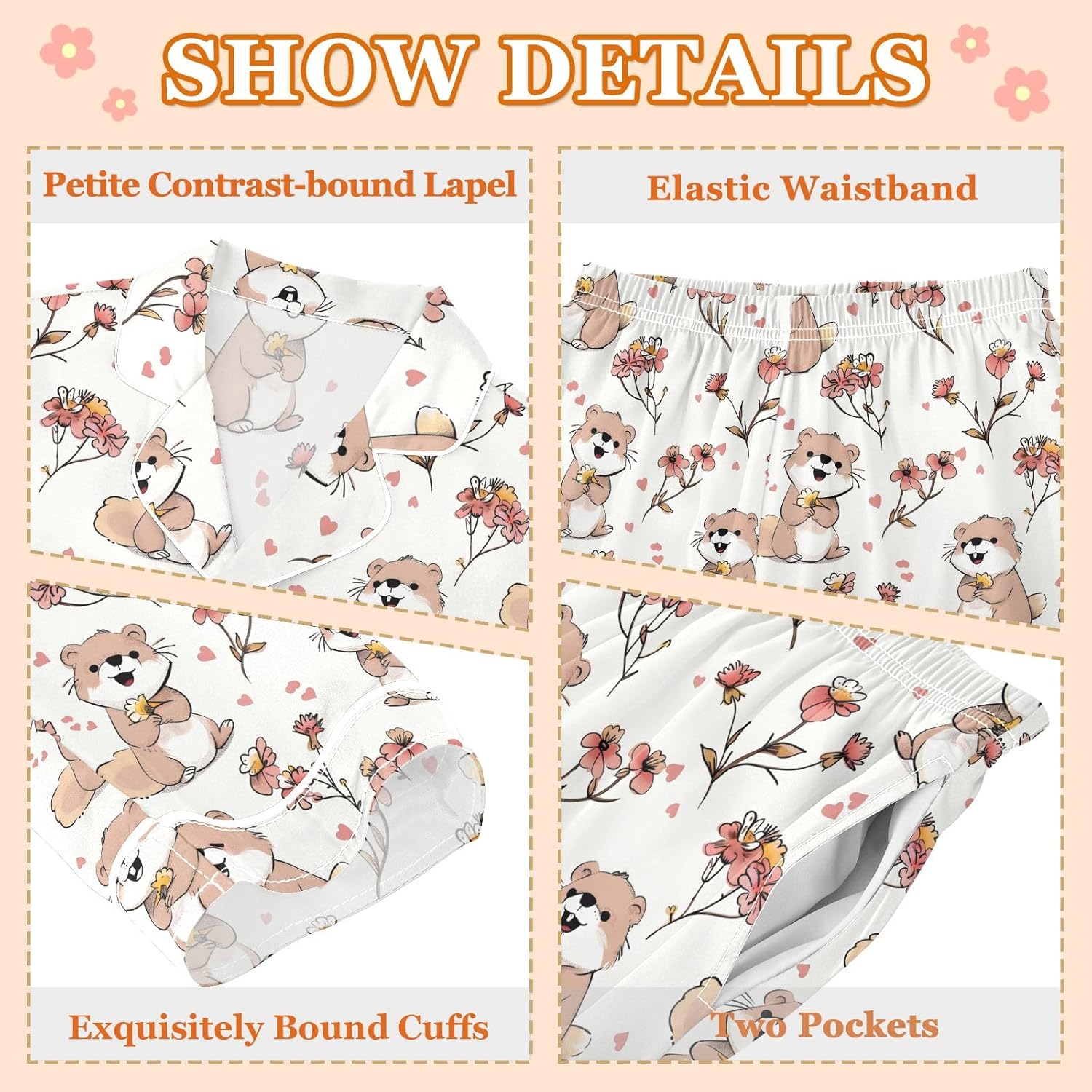 Kids Casual Satin Wear Set Groundhog Heart Flower Pattern Unisex Relaxed Fit Clothing
