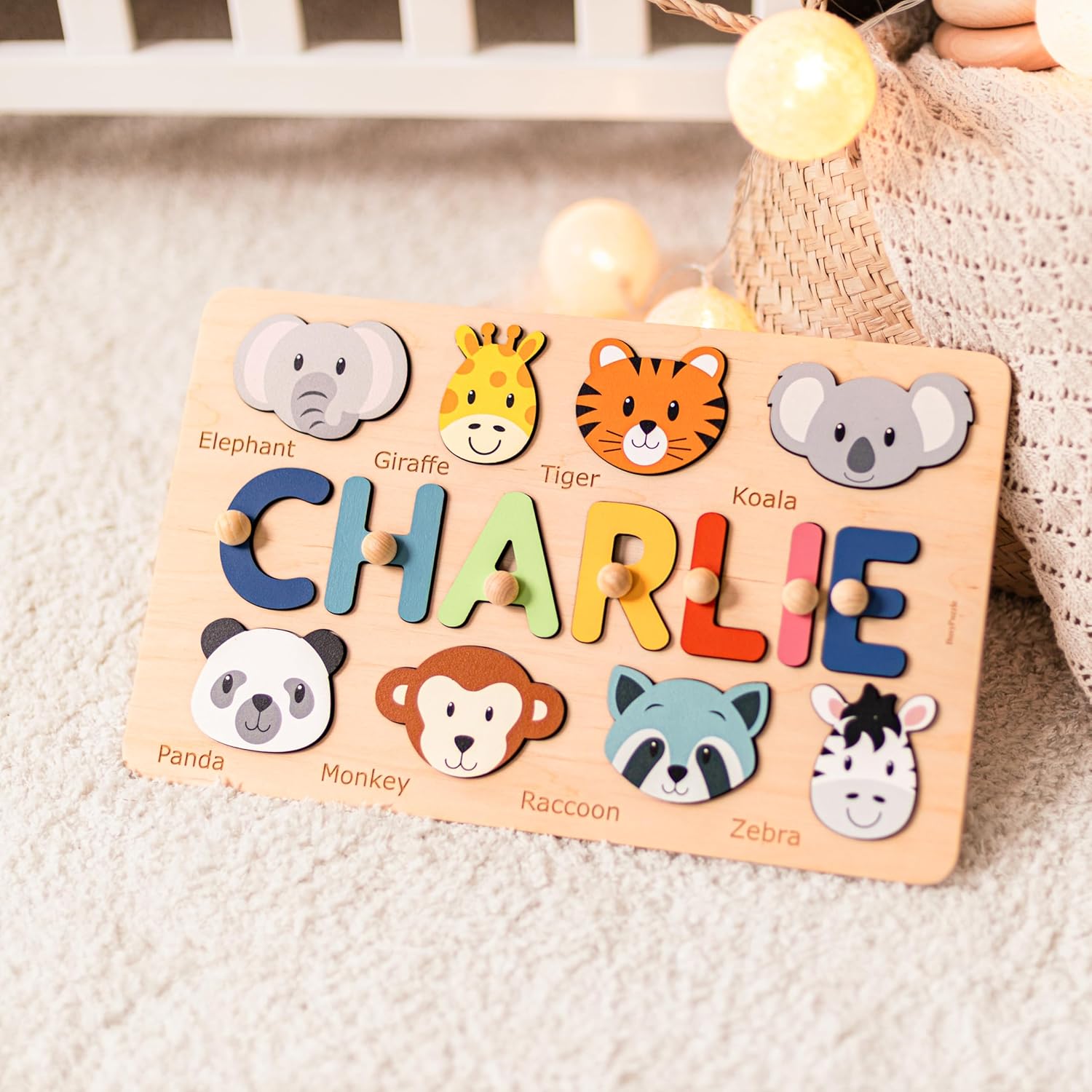Personalized Name Puzzle for Kids, Personalized Baby Gifts, Custom Name Puzzles for Toddlers 1-3, Animal Puzzle, Customized 1st Birthday for Girls and Boys, Wooden Montessor Toys for Kids