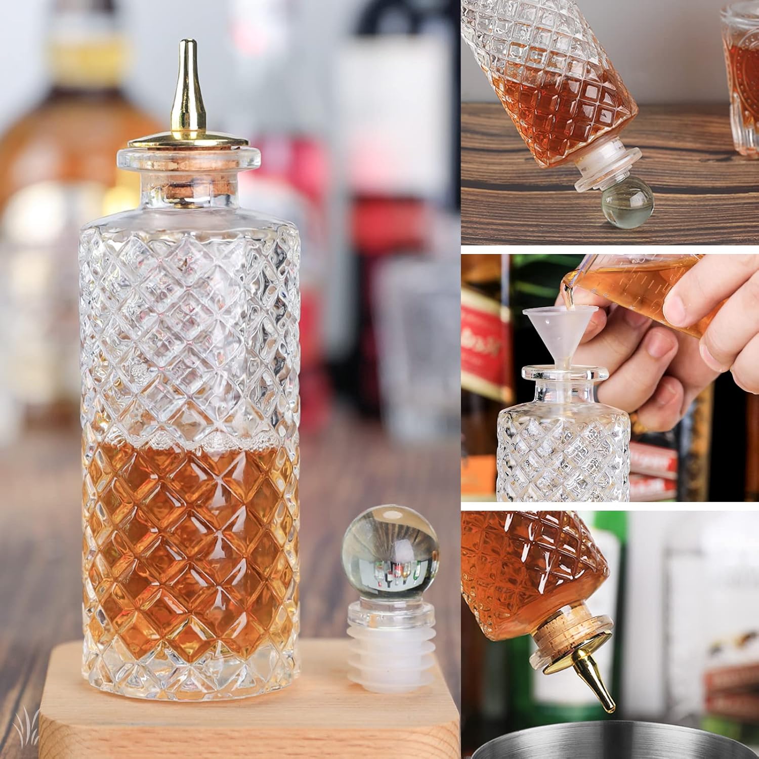 SuproBarware Bitters Bottle for Cocktail Set of 6 - Glass Dasher Bottles with Dash Top and Stopper Great Dispenser Bottle for Your Bitters Great for Homemade Cocktail and Bartender