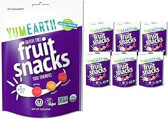- YumEarth Organic Fruit Snacks, 5oz. (Pack of 6), Allergy Friendly, Gluten Free, Non-GMO, Vegan, No Artificial Flavors or Dyes,5 Ounce (Pack of 6)