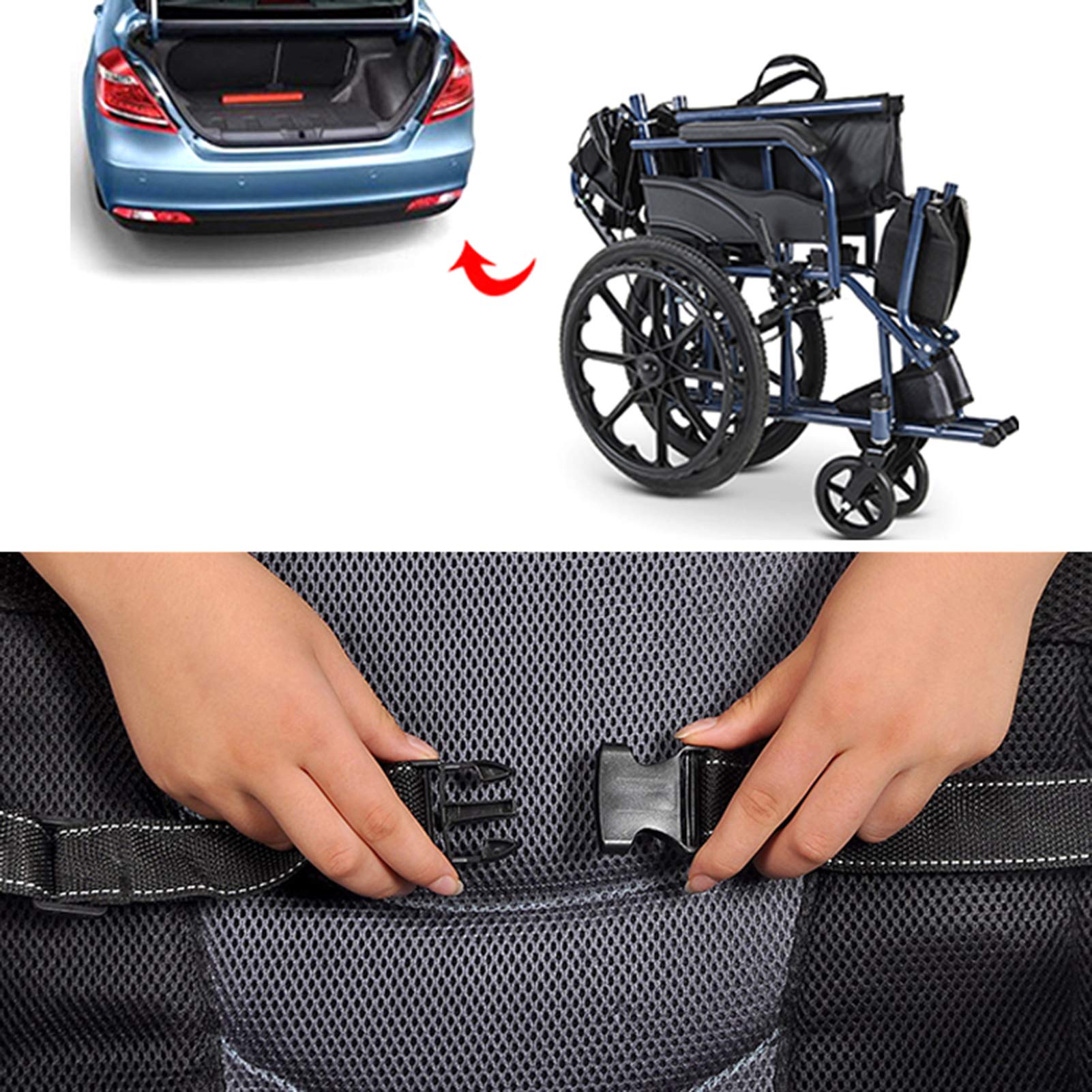 Sillas de Ruedas Ligeras,Silla de Ruedas de Aluminio Autopropulsable, Silla de Ruedas Manual Ligera Plegable de Aleación de Aluminio/Blue