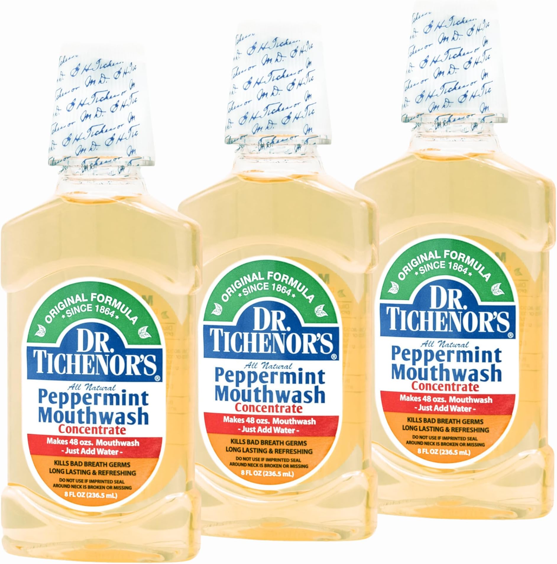 Dr. Tichenor's Peppermint Mouthwash Concentrate - Oral Rinse for Bad Breath and Oral Health With a Minty Punch for Soothing Relief of Minor Sore Throat Irritation - 8 Ounce (Pack of 3)